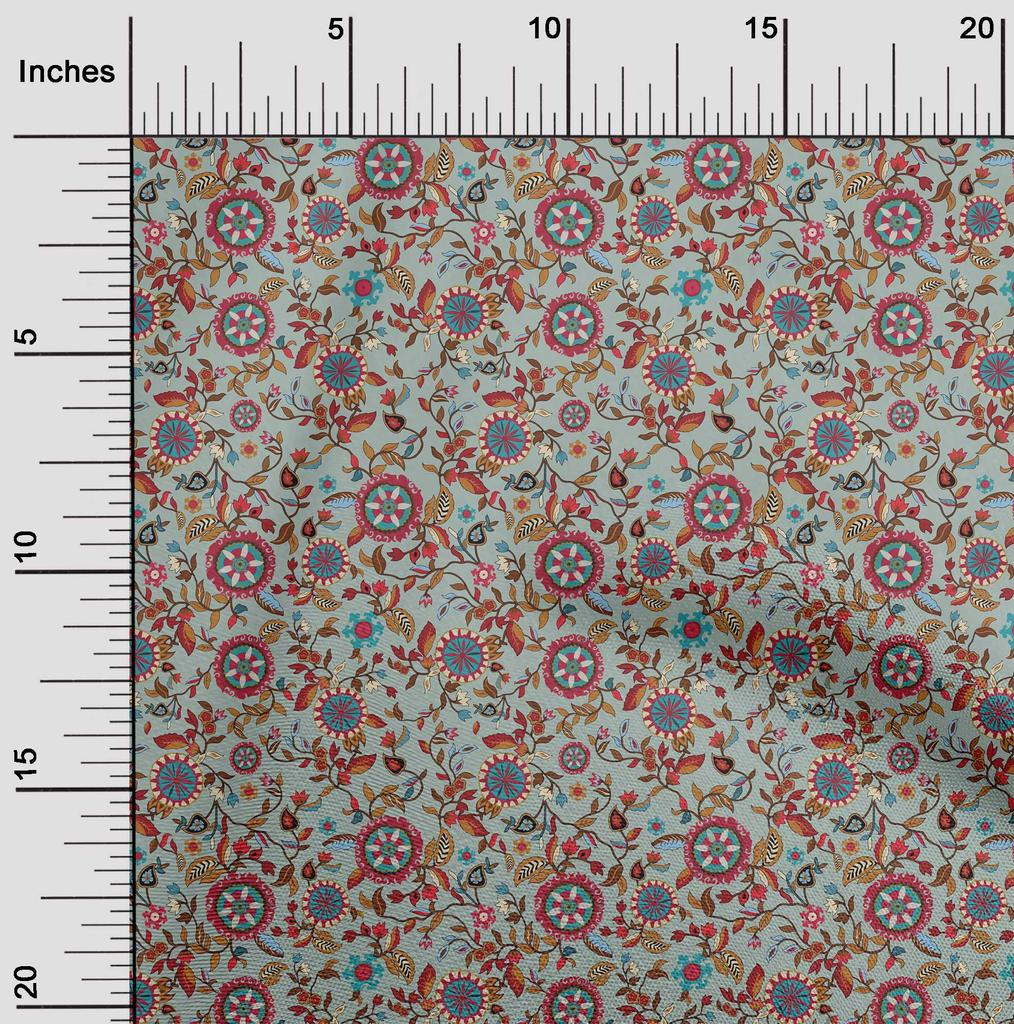 oneOone Cotton Flex Gray Fabric Asian Suzani  Dress Material Fabric Print Fabric By The Yard 40 Inch
