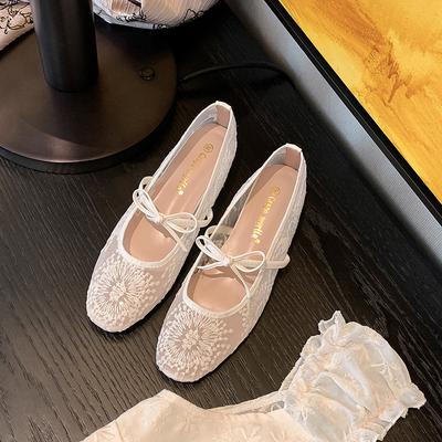 Версия из овчины~ 3,5 см квадратный носок кружевная сетка бант внутренняя высота увеличивающая Мэри Джейн одинарные туфли женщины