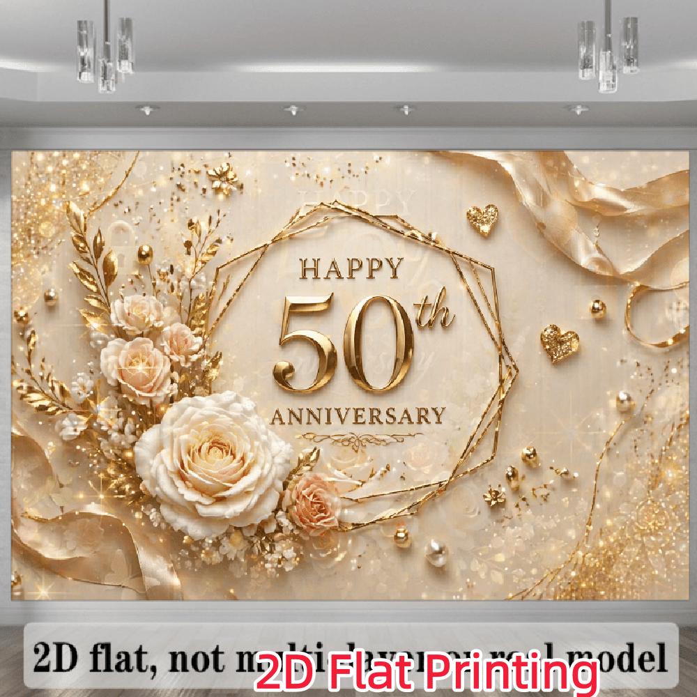 2D flat photography backdrop cloth 1 piece 50th anniversary banner Suitable for weddings, birthdays, graduation ceremonies