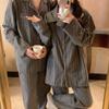 Sanding Striped Couple Sleepwear Autumn Winter Pajama Set Long Sleeve Pants Sleepwear Home Suit Comfortable Women Pyjamas