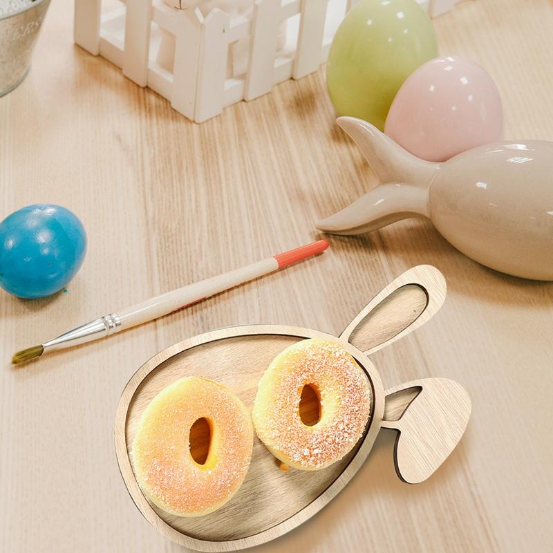 Поднос для пасхального кролика, деревянная тарелка для еды, сервировка фруктов, хлеб, деревянный весенний декор, детские украшения для торта, пасхальные принадлежности