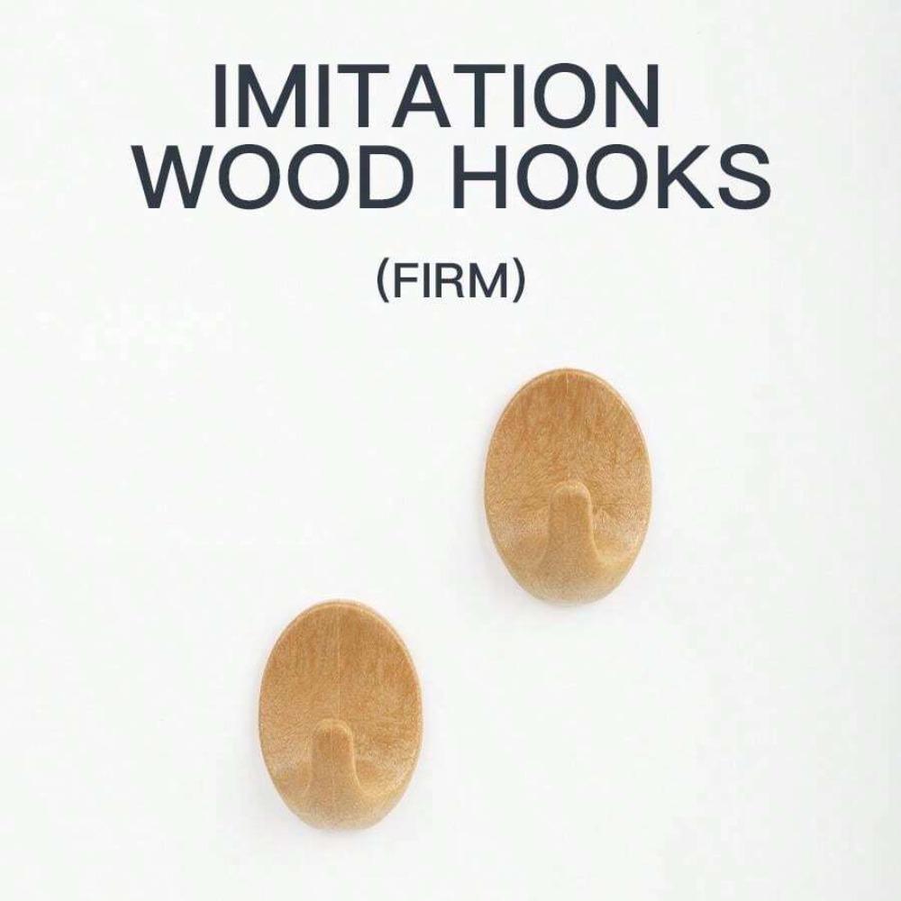 Овальные крючки из искусственного дерева PS без сверления и гвоздей, настенные, водонепроницаемые, маслянистые, пластиковые с текстурой дерева, самоклеящиеся