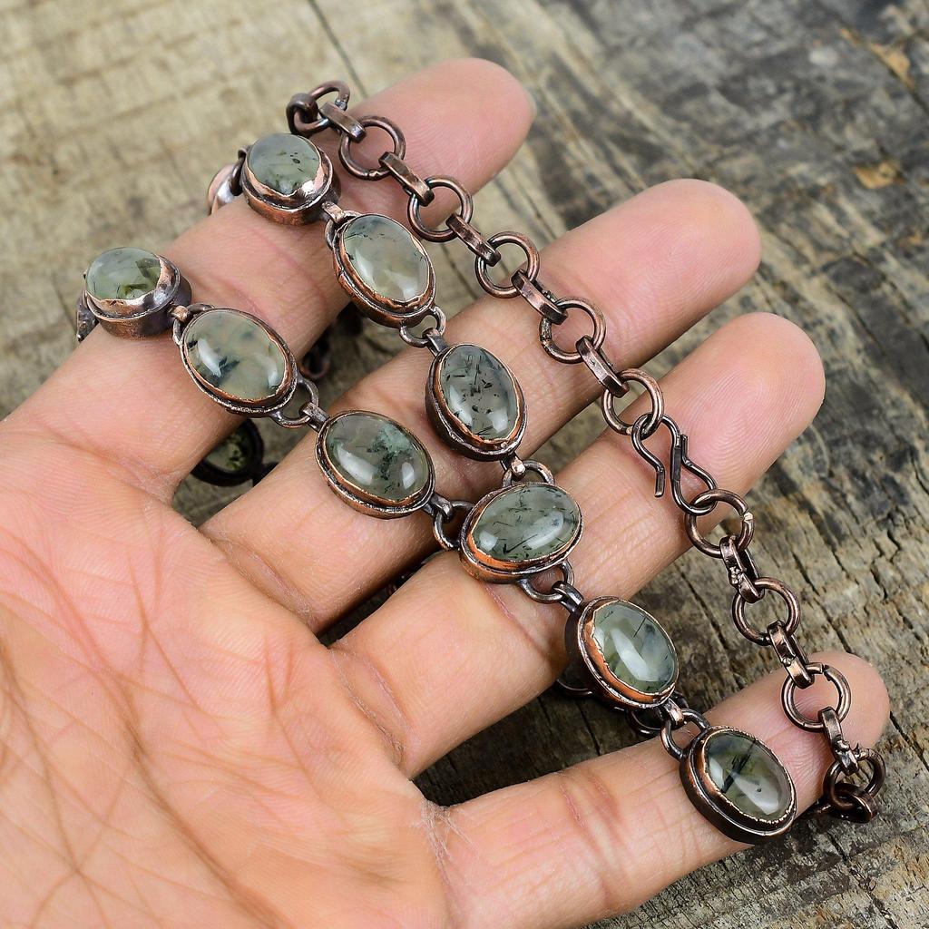 Moss prehnite gemstone necklace electroformed copper necklace handmade jewelry adjustable chain necklace electroformed jewelry gifts for her