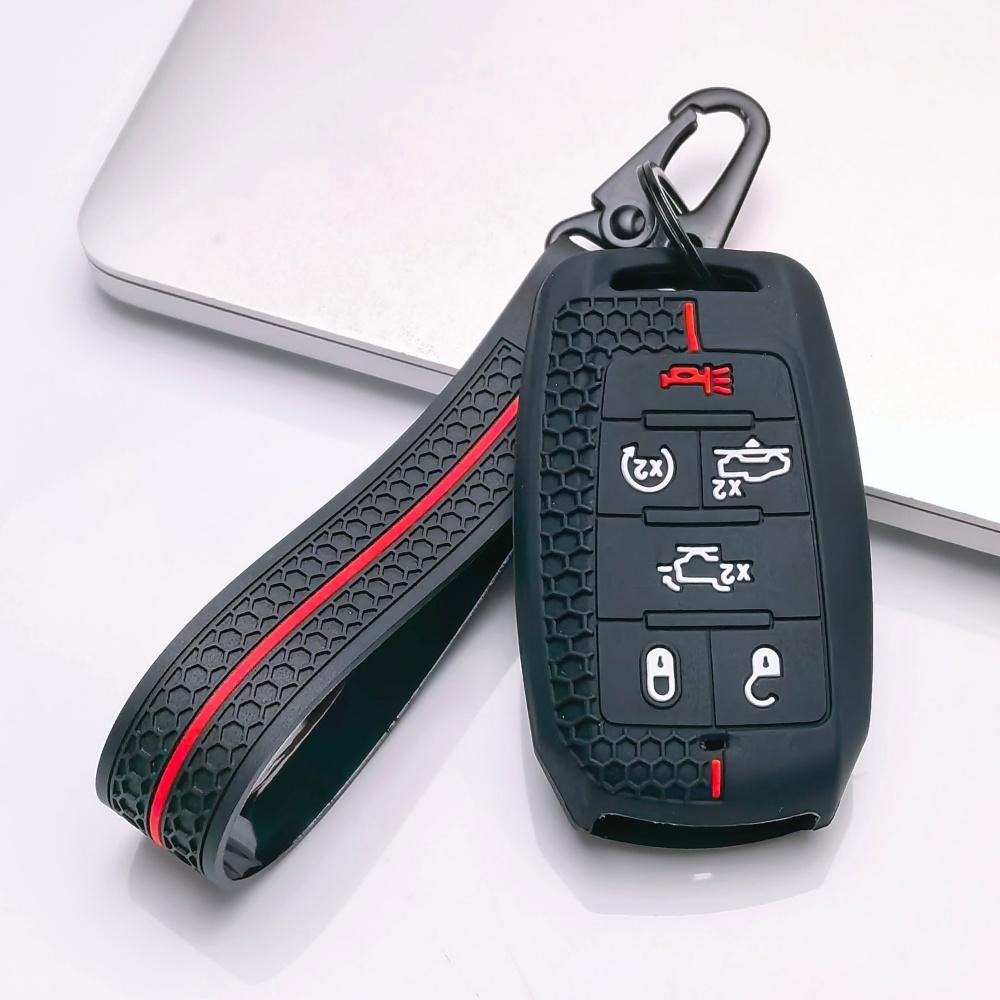 Силиконовый чехол для брелока с кольцом для Dodge Durango Challenger Charger Chrysler 300 для Jeep Grand Cherokee Grand Wagoneer Защитный чехол Подходит для 6