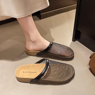 Плетеная рыболовная сетка, полая сумка-голова, полушлепанцы, женские, 2025, летние, темпераментные, серебристая платформа, ленивые туфли