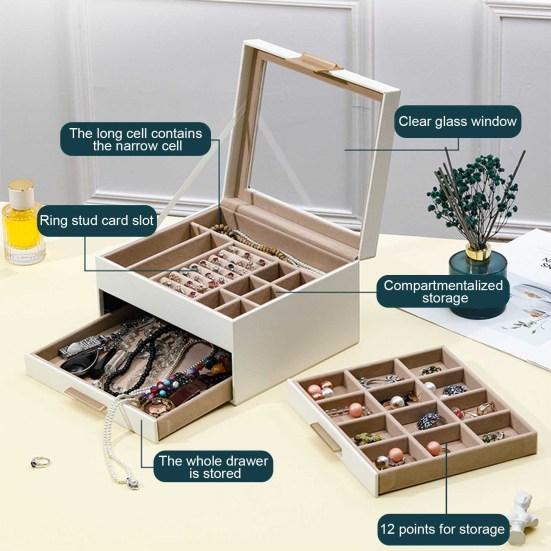Коробка для хранения ювелирных изделий с несколькими отделениями и прозрачной крышкой. Вместительный органайзер для ювелирных изделий.