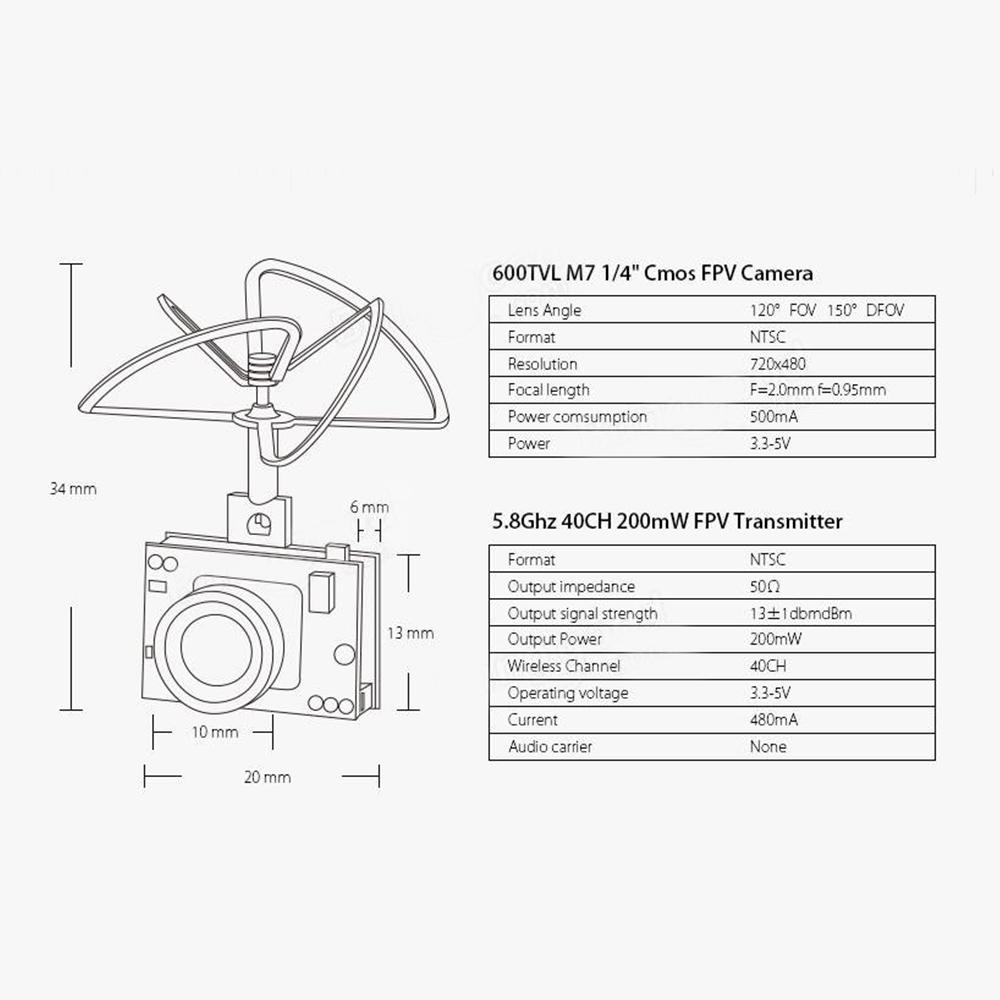 Eachine Черный Pro TX02 NTSC Super Mini AIO 5,8G 40CH 200 МВт VTX 600TVL 1/4 Cmos NTSC FPV камера передатчик гоночный дрон
