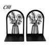 Metal Bookend 1 Pair Flower Bookends, Decorative Vase Book Ends for Shaped Shelves, Black Holder Stopper Home Office Reading Room Desktop