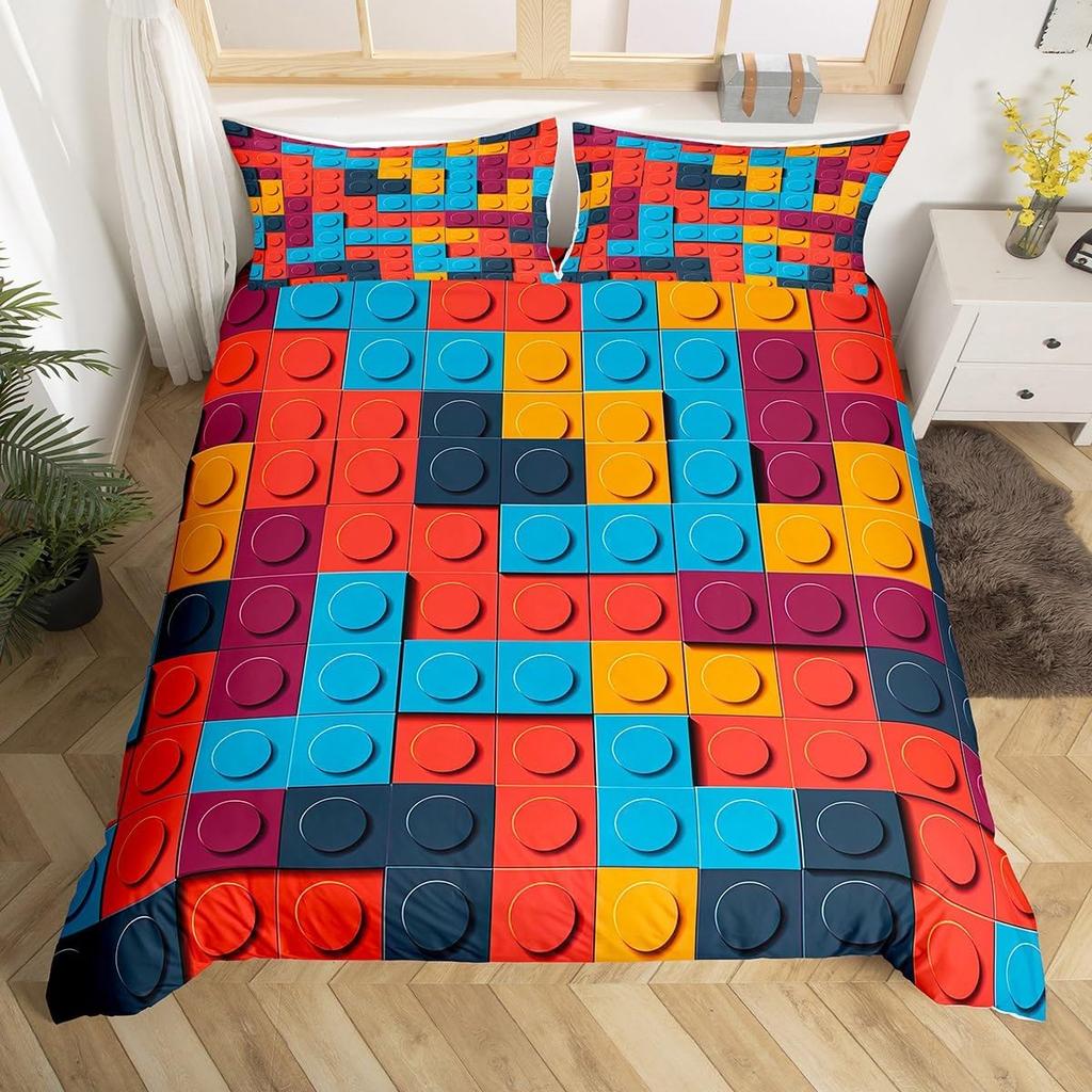 Пододеяльник из строительных блоков Твин Кинг Радужный Конструктор Постельный комплект Чехол для одеяла из разноцветных кирпичиков Для декора комнаты девочки-подростка