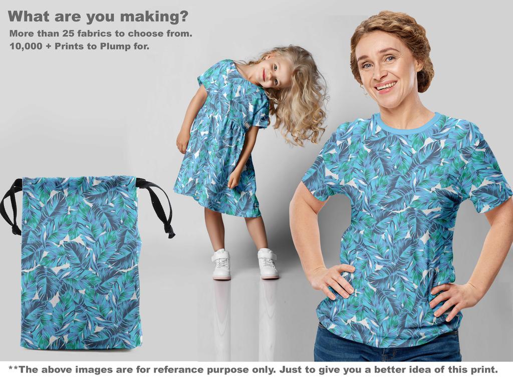 oneOone Cotton Flex Light Blue Fabric Tropical Leaf Dress Material Fabric Print Fabric By The Yard 40 Inch