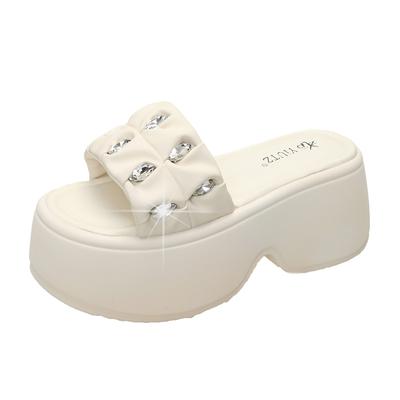 Модные женские шлепанцы на толстой подошве 8 см, новые летние хрустальные сандалии, уличные массивные шлепанцы, повседневные пляжные слайды, zapatos mujer