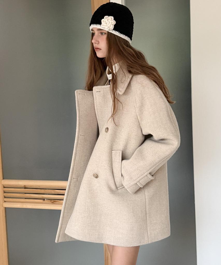 SO IR Half Double Pea Coat - Beige