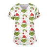 Women's Cute Printed Work Clothes V-neck Double Layer Pockets Basic Short Sleeve Top Pullover Christmas