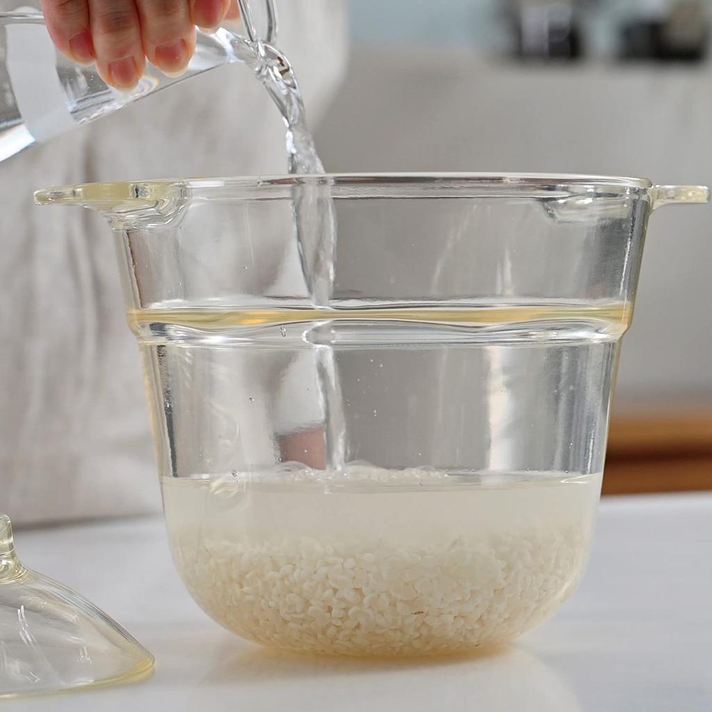 Hario Ichizenya 0.5-1 Cup Rice Bowl, Heat-resistant Glass, See-through Design, Easy Microwave Cooking, Cooks In 10 Minutes, Perfect for Home-cooked