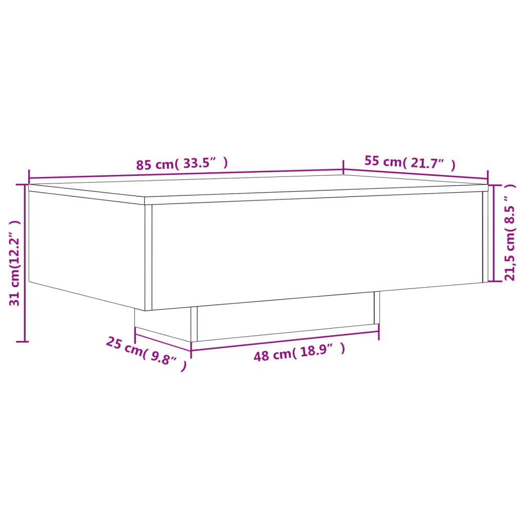 LED Coffee Table in Sonoma Oak 85 x 55 x 31 cm