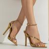 Cross Strips Gold Sandals Women High Heels Pumps Stiletto Pointed Toe Pu Leather Slingback Designer Dress Party Prom Shoes