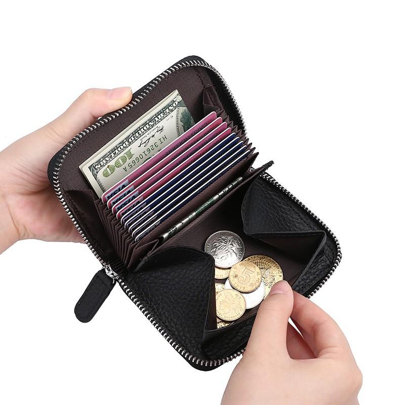 Тонкий кожаный держатель для карт с защитой от RFID, с несколькими отделениями, карманом для монет, для мужчин и женщин