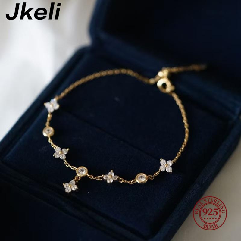 Jkeli 925 Silver Plated 18k Gold Shiny Zircon Flower Bracelet for Women Girl Korean Temperament Exquisite Jewelry Gifts