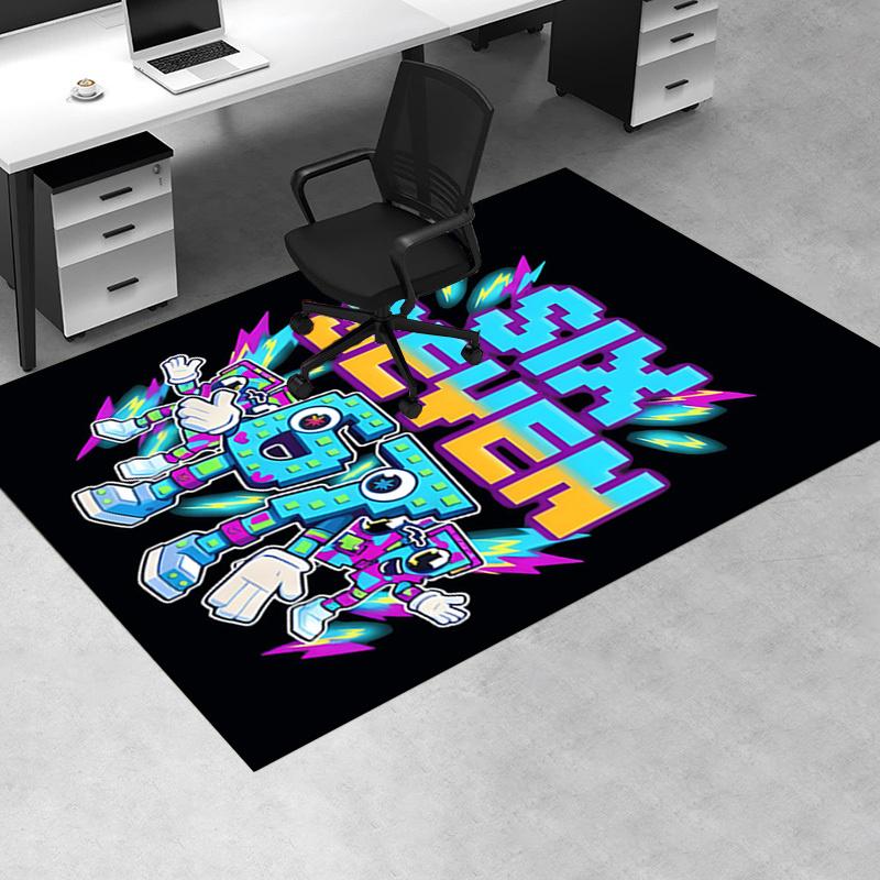 Black Contrast 67" Number Robot Lightning Chair Mat: Office Carpet for Home Decor, Gift Idea, Suitable for Bedroom, Living Room, Various Rooms