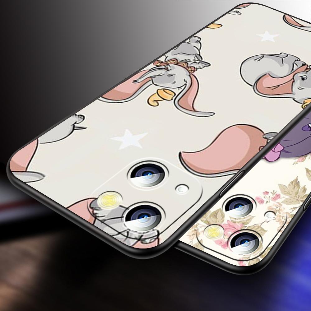 Cute Dumbo Cartoon For iPhone 15 14 13 12 11 XS XR X 8 7 SE Pro Max Plus Mini Black Cover Phone Case