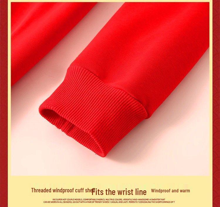 Мужская красная толстовка для подростка, Год Лошади 2026, С бархатной подкладкой, Осенне-зимний топ для средней школы