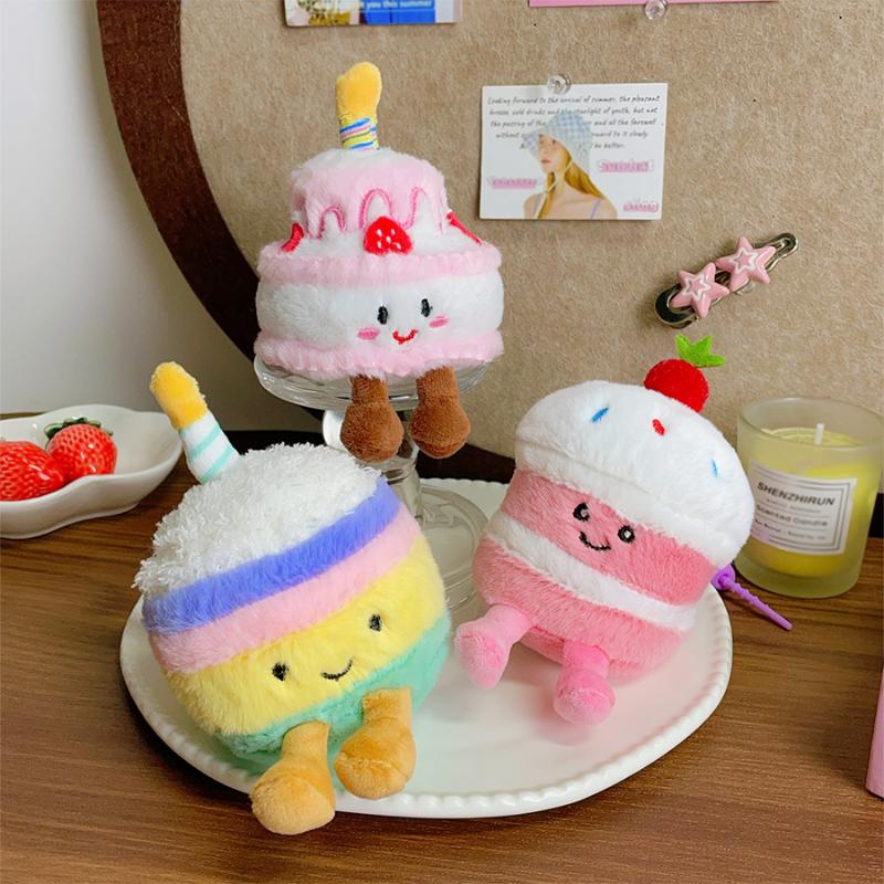 NEW Cartoon Cake Plush Keychain Kawaii Creative Birthday Cake Dessert Doll Pendant Backpack Decoration Accessories Toys Gifts