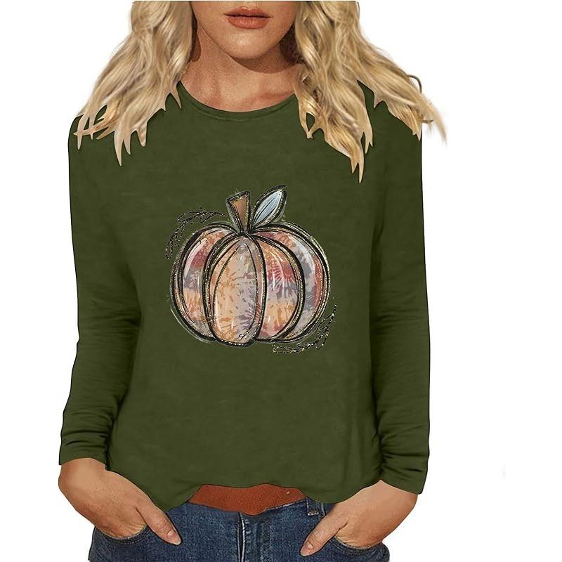 С Днем благодарения, стильный топ с длинными рукавами и рисунком тыквы 2024 года, женская осенняя рубашка с круглым вырезом, подарок