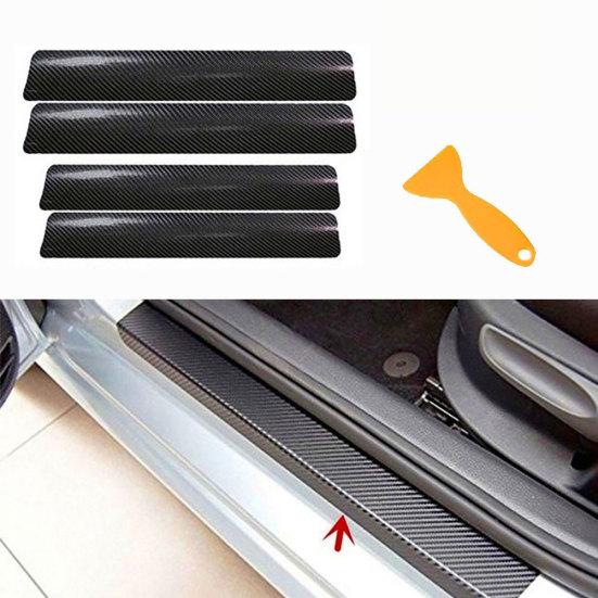 4Pcs 4D Carbon Fiber Авто Наклейки на пороги автомобиля против царапин Защитная крышка