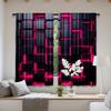 2pcs, Abstract Black Cubes Pink Glow Curtains, Rod pocket design, Machine Washable, All Season Decorative, Designed for Living R