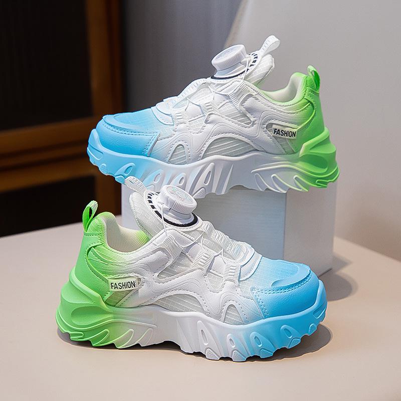 New Children's Sneaker Rotating Button Mesh Breathable Running Shoes