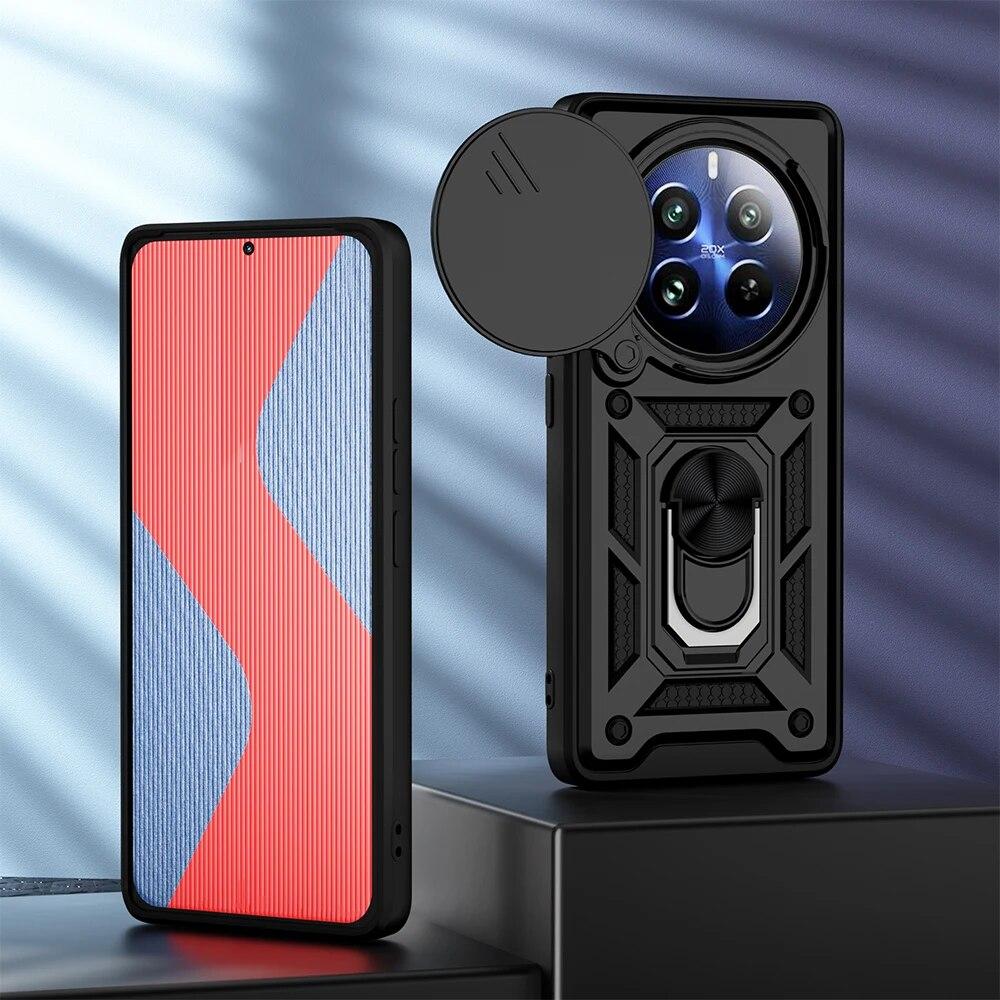 KEYSION Противоударный защитный чехол для Realme 12 Pro + 12 5G, защитное кольцо для слайдера, подставка для телефона, задняя крышка для OPPO Realme 12 5G