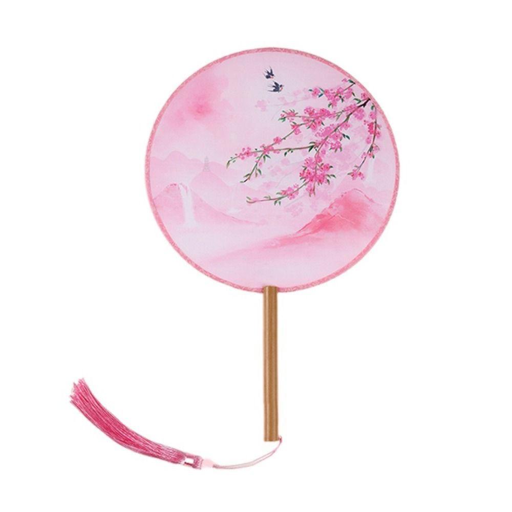 Ручной веер с вышивкой и кисточками, шелковый веер, классический китайский стиль, круглый веер, домашний декор