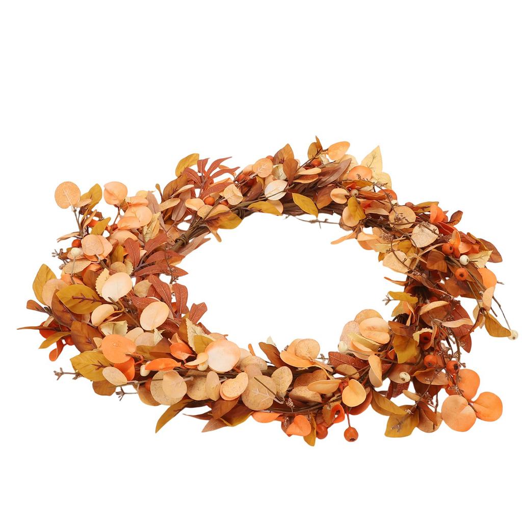Fall Wreath with Artificial Wheat Ears Leaves Berry Branches   Wreath for Door Window Wall Farmhouse
