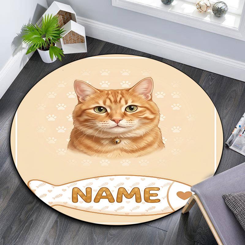 Custom Name,Cat Fish Label Portrait pattern round rug,Carpet Rug for Living Room Bedroom Playroom ,Non-slip Floor Mat,Holiday Gifts and Birthday Gifts