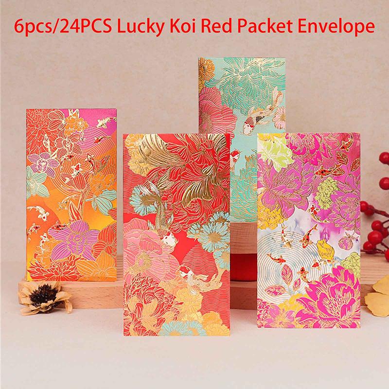 6Pcs Red Envelope Universal Creative Koi High-End Envelope Wallet Spring Festival Wedding Lucky Blessing Red Envelope