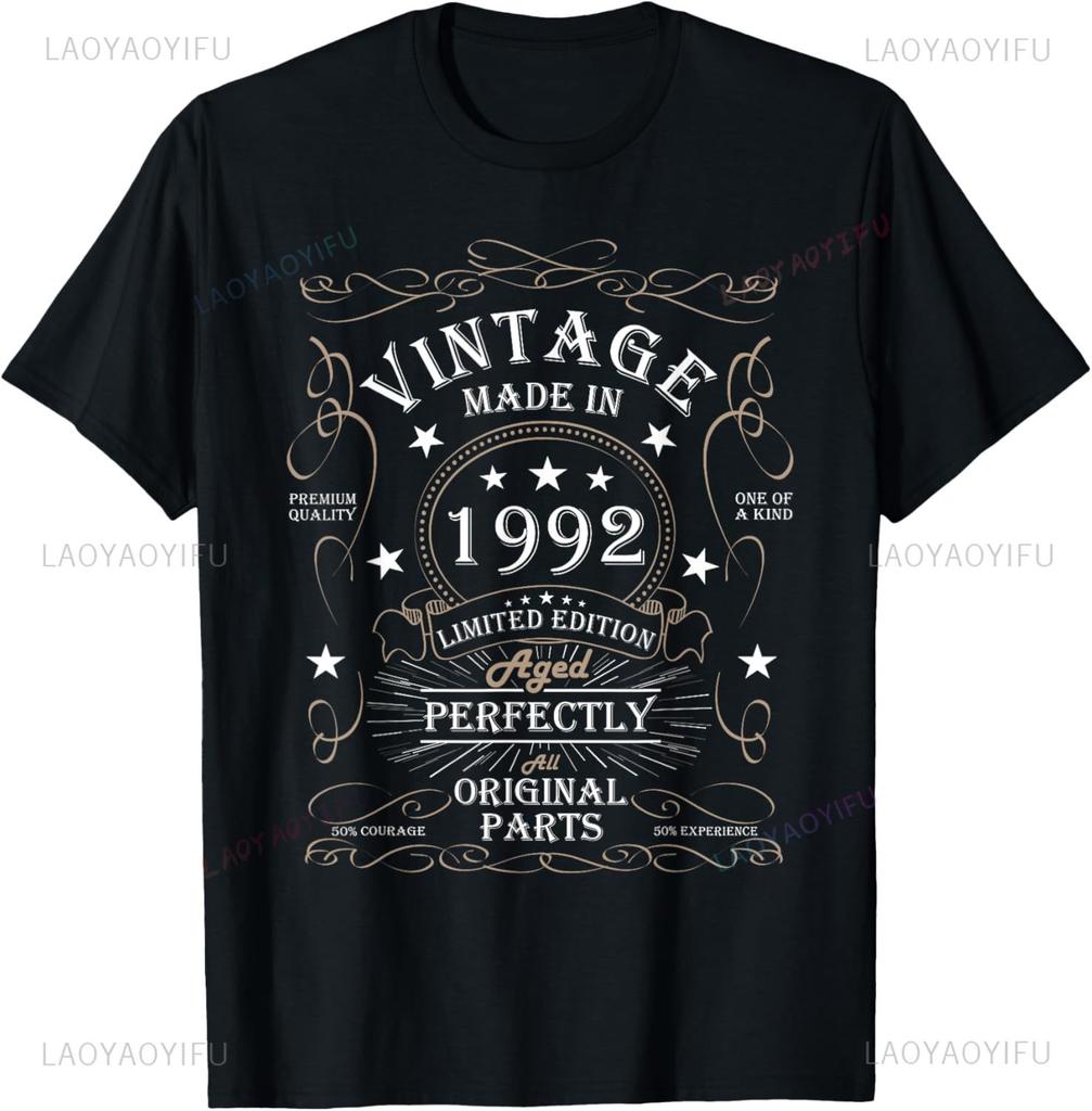 Vintage 33th Birthday Decorations Vintage 1992 33 Years Old TShirt Print on DeUnisexd Streetwear Short Sleeve Camiseta Hombre