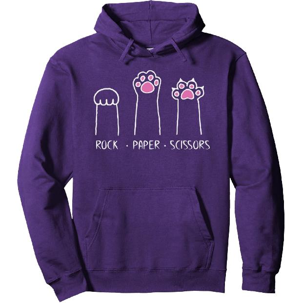 Rock Paper Scissors Cute Paw Hand Game Funny Cat Pullover Hoodie