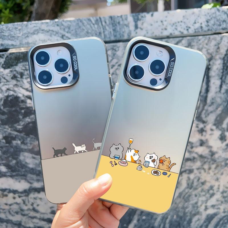 Stacked Cat Phone Case for iPhone 16 15 14 Pro Max 13 Mini 12 11 Pro Max 15 14 Plus Laser Cover Girls Cute Gifts Phone Shells