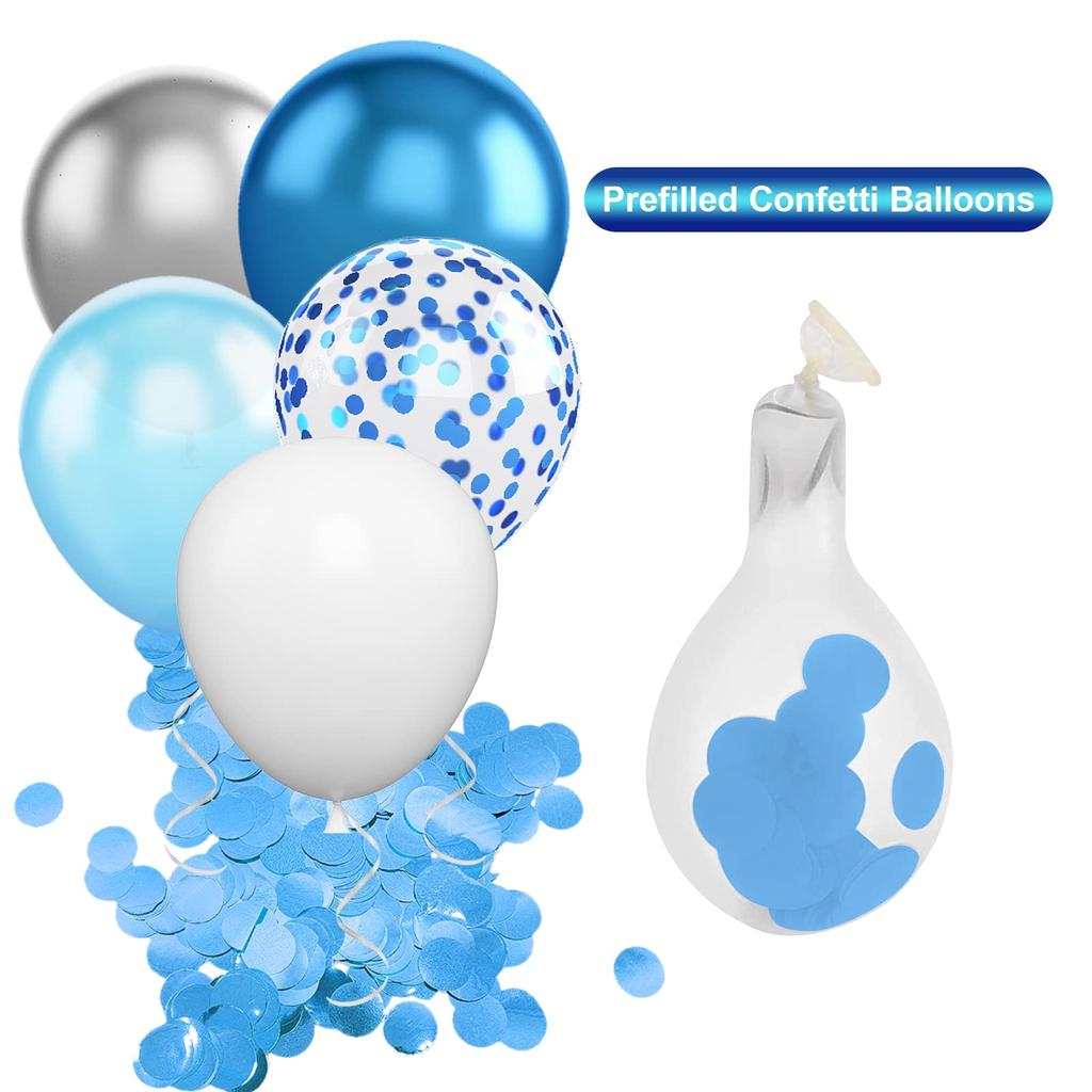 Воздушный шар сине-белого цвета, 30 штук, воздушные шары, сине-белые латексные шары, украшение на день рождения, синие шары с конфетти, металлизированные серебристые шары с синим гелием