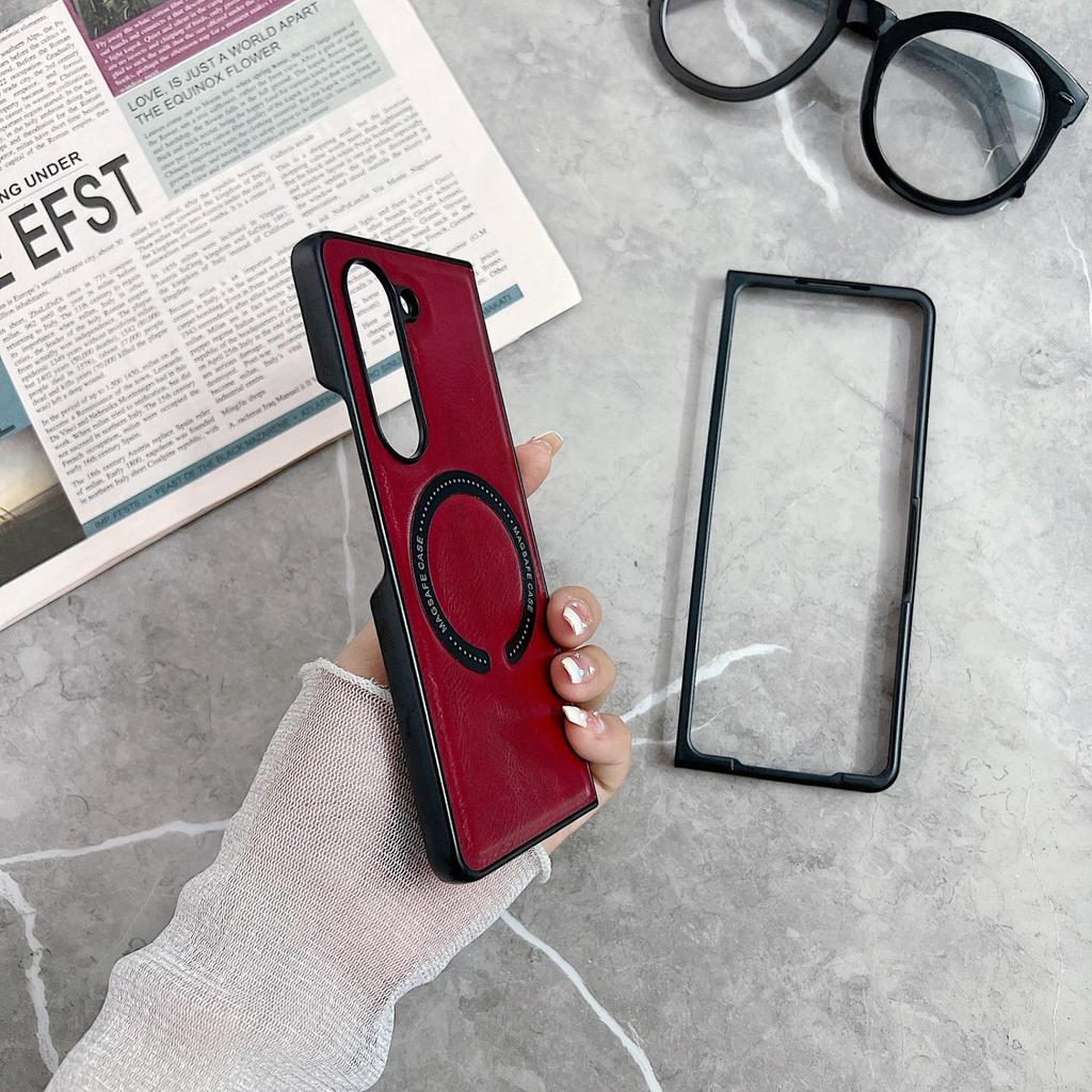 Премиальный защитный чехол из кожи Crazy Horse для Samsung Z Fold6 с MagSafe