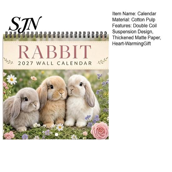 Professional Scheduling Planner 2027 Cute Rabbit Wall Calendar, 12-Month Bunny Photography with Desktop Organization Tool Double Coil Binding,