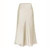 Womens Satin Silk High Waist Slit Midi Skirt Elastic Waistband Midi Skirts for Women