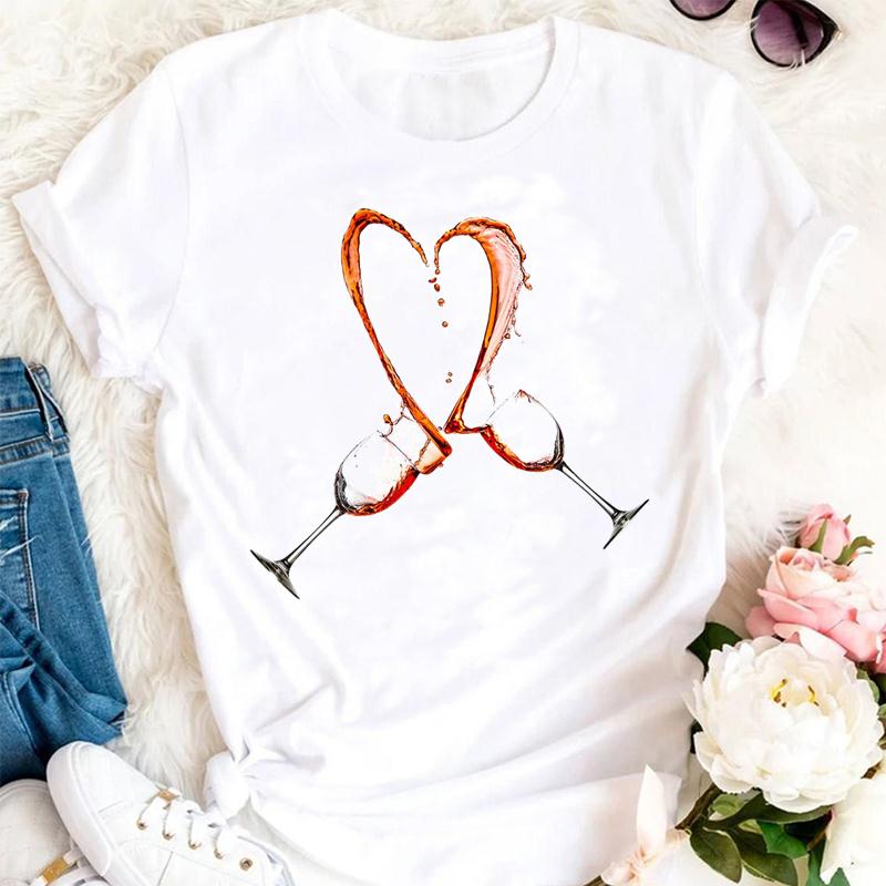 Women Summer Wine Funny Printed 90s Trend Style Cartoon Fashion Short Sleeve Clothes Stylish Top Lady Print 2025 TShirt