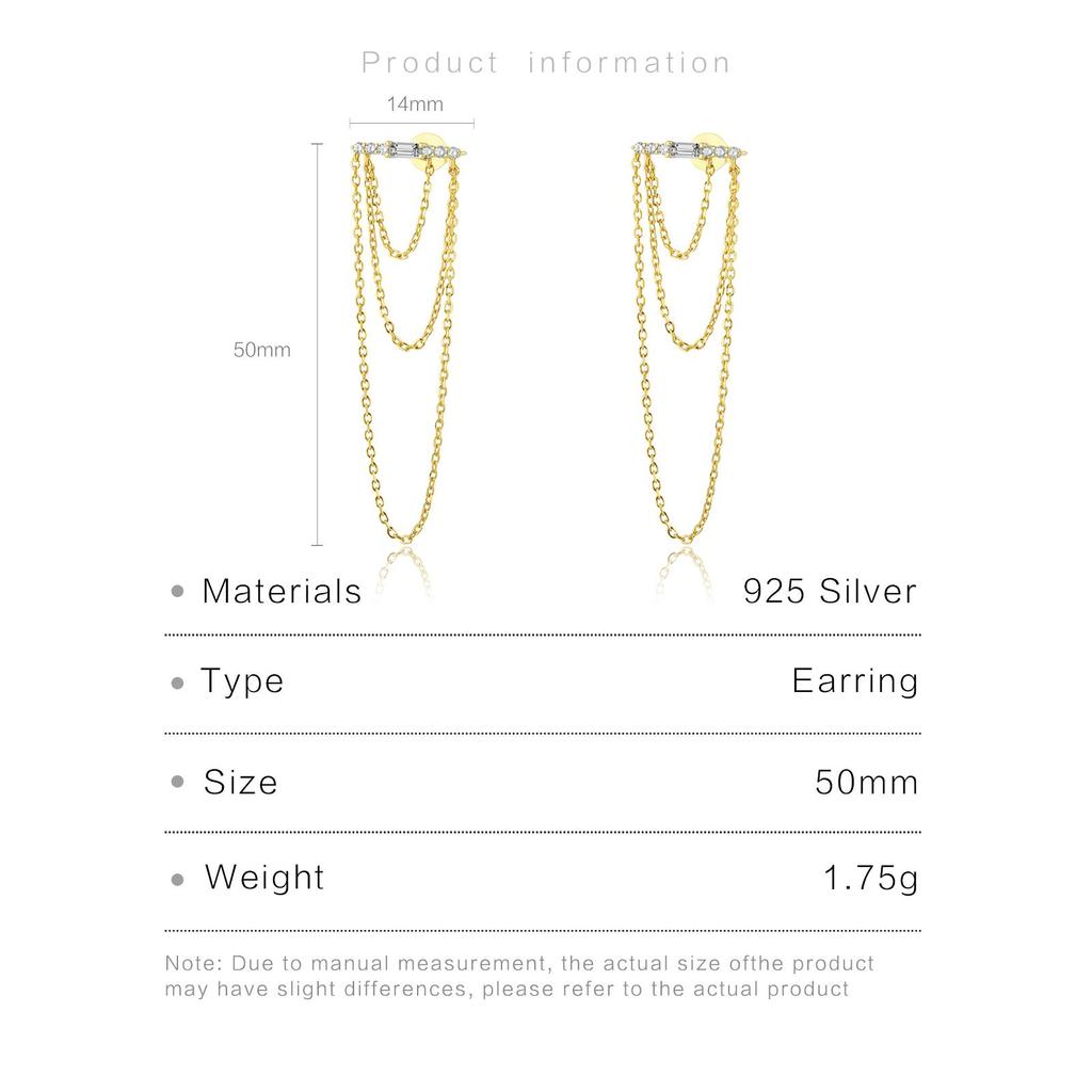 ANDYWEN Стерлингового серебра 925 пробы, стильные великолепные серьги из стерлингового серебра с позолоченными цирконами и несколькими цепочками, женские роскошные ювелирные украшения