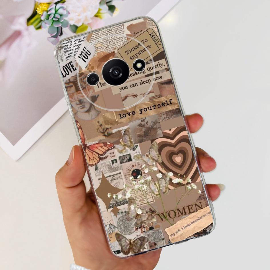 For Funda Xiaomi Redmi A3 Case 2024 Fashion Flower Transparent Silicone Soft TPU Phone Case For Xiomi Redmi A3 RedmiA3 4G Covers