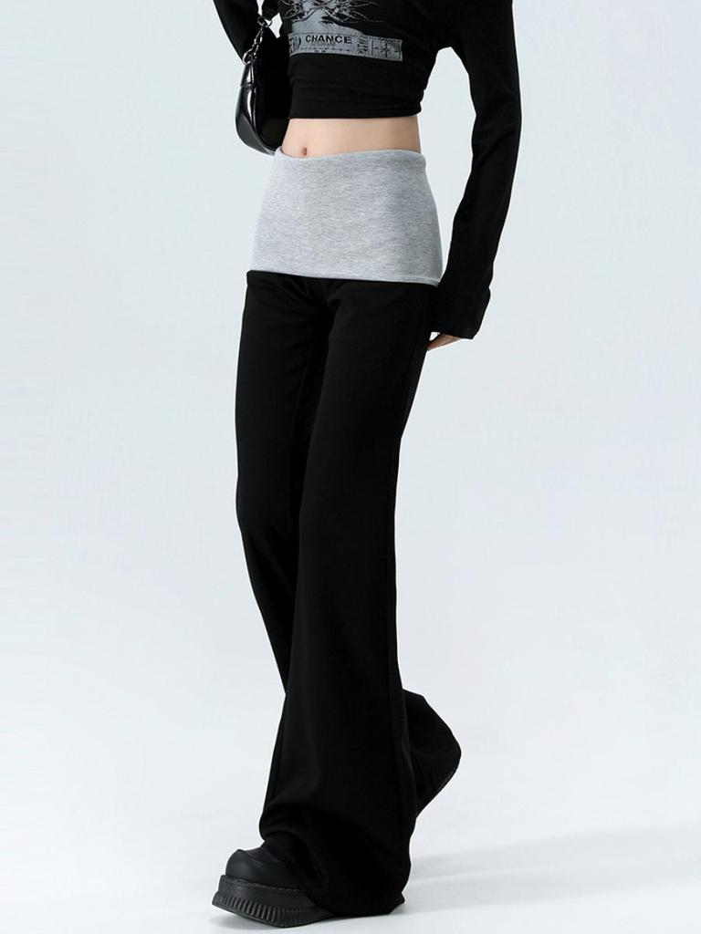 High Waist Flared Pants for Women Black Splicing Stretch Slim Casual Pants Korean Fashion Female Clothing Y2k Spring