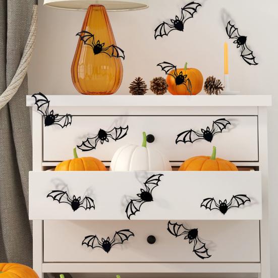 12 шт. Хэллоуин 3D летучая мышь украшение жуткая черная летучая мышь украшение для дома офис ванная комната полая летучая мышь