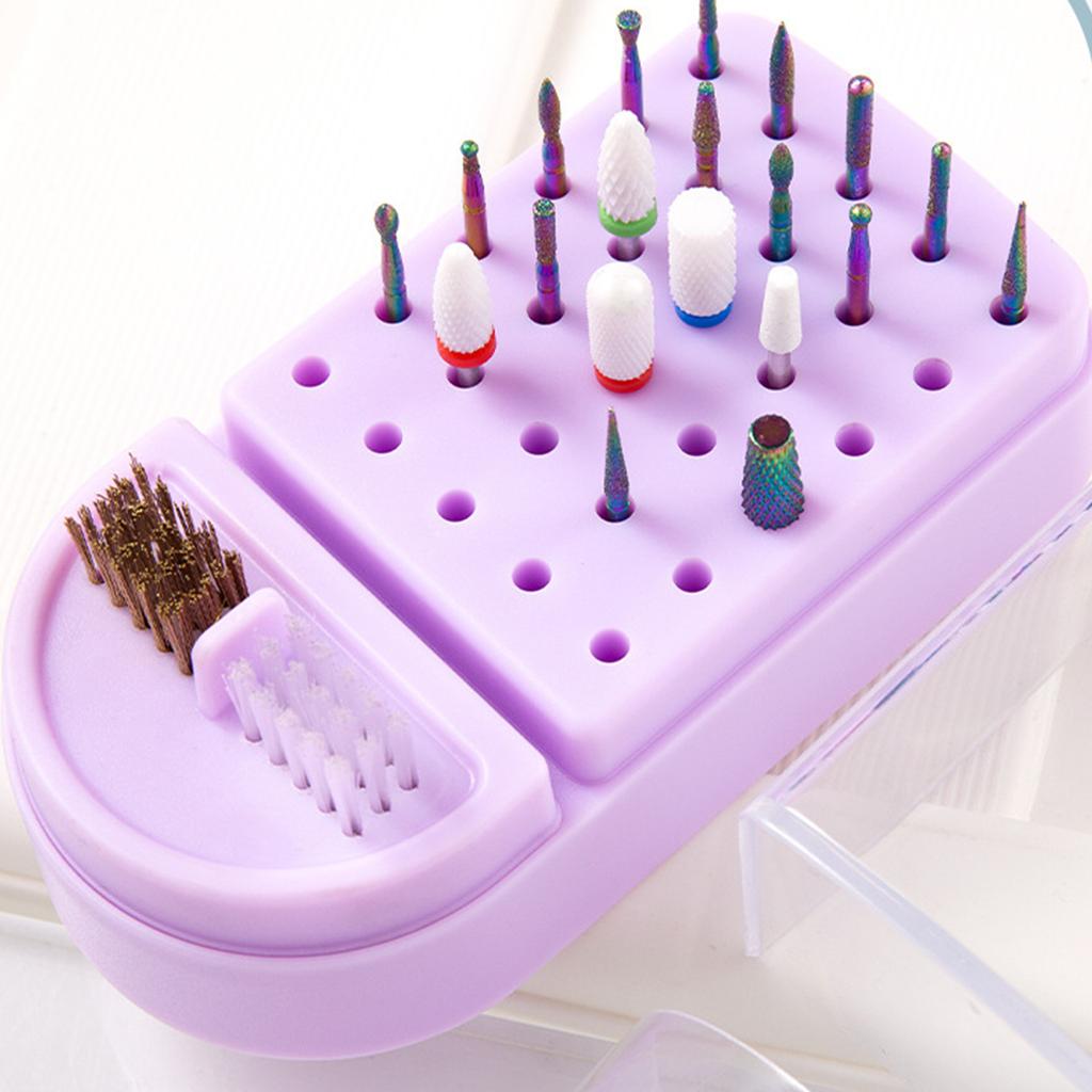 2 In 1 Nail Drill Bits Holder Nail Drill Bits Cleaning Brush Case 30 Holes Nail Art Drill Bits Stand Display Storage Box