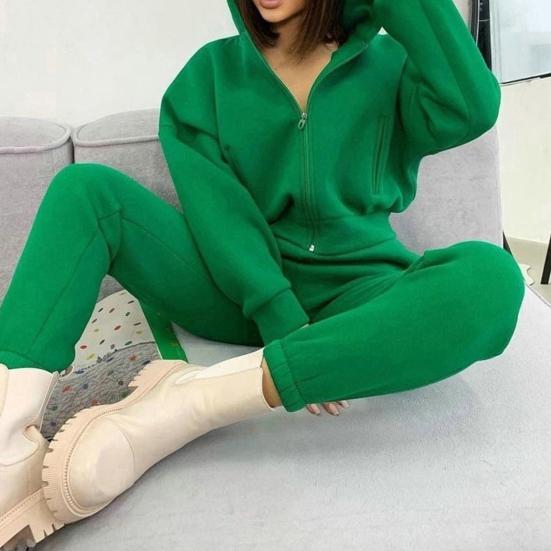 2 шт./компл. женское пальто и брюки комплект свободная молния эластичная талия с капюшоном сплошной цвет теплые флисовые эластичные манжеты