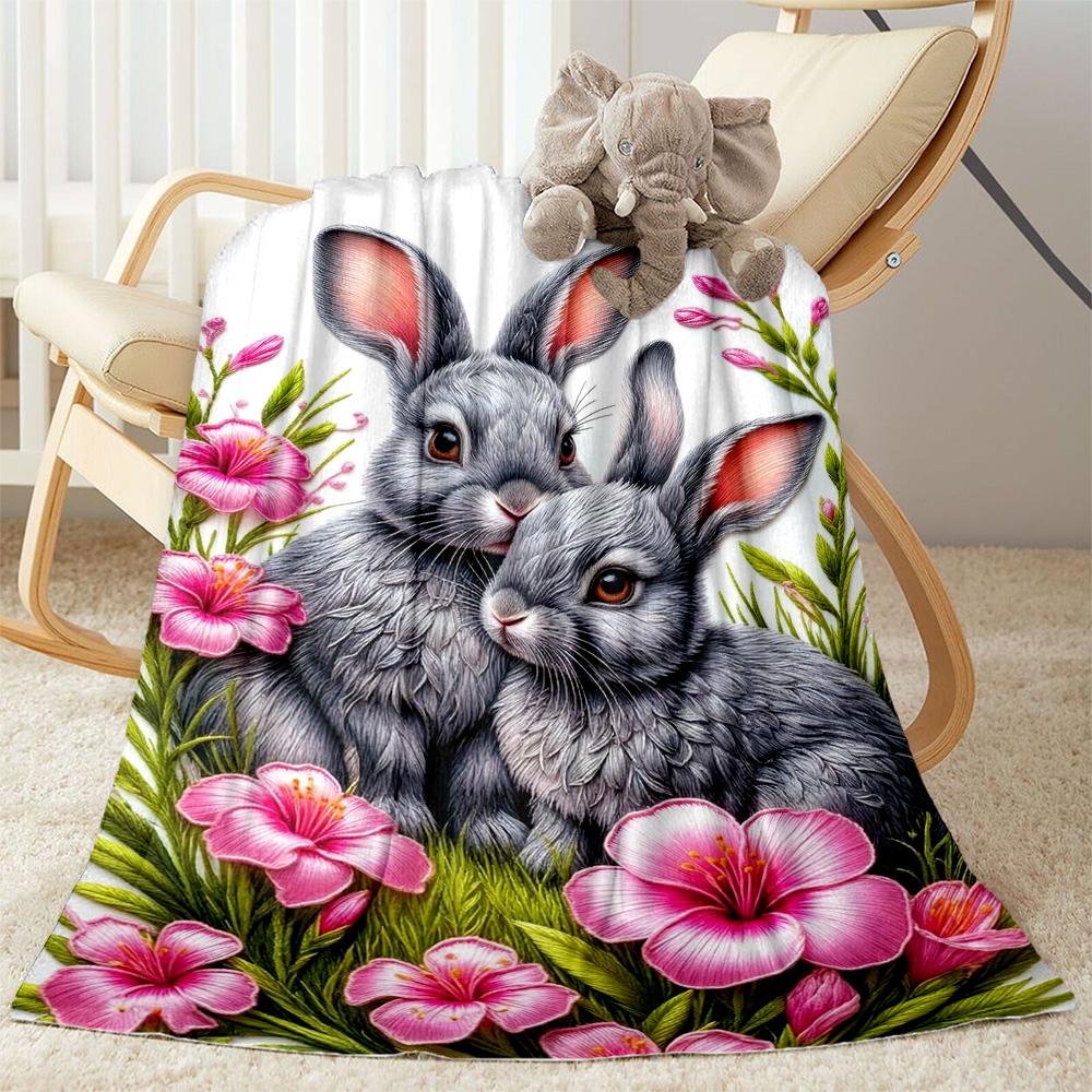 Плед с Пасхальным Кроликом и Цветами, Подходит для диванов, офисов, путешествий, гостиных, подарок друзьям и семье, Подходит для всех сезонов.